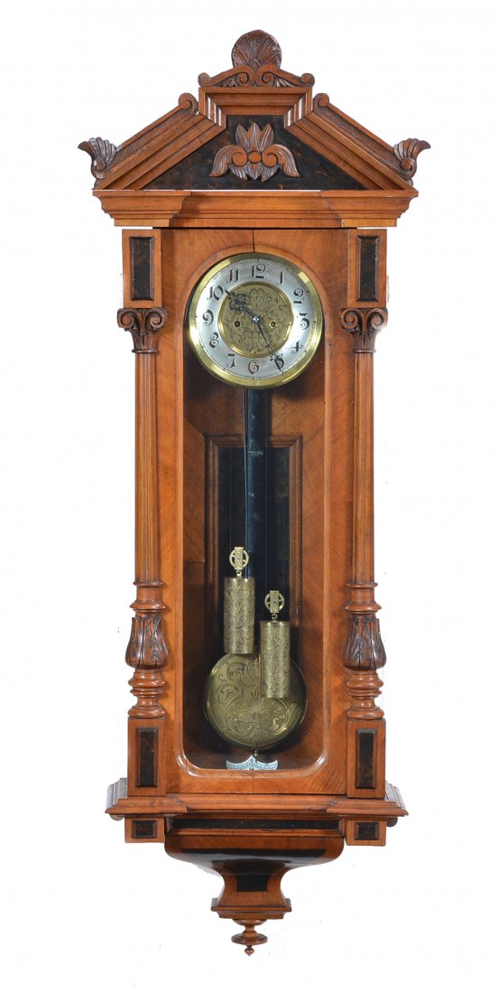 Vienna regulator wall clock, mahogany case, 19th c (1 of 1)