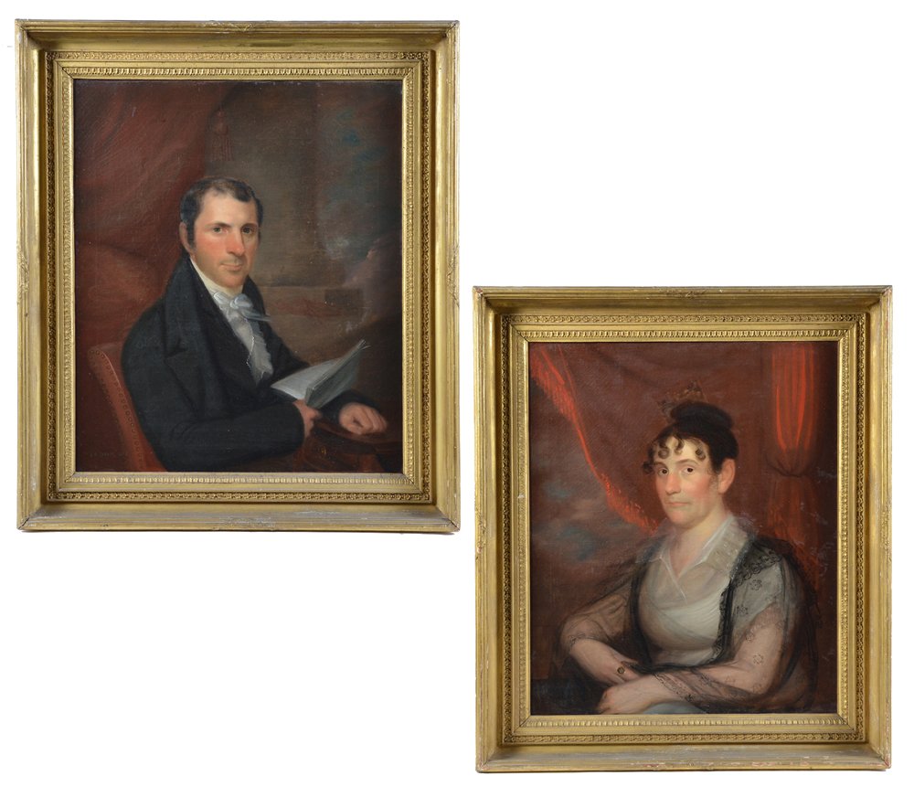 Pair of American portraits, J.W. Jarvis, 1808, O/C: Pair of American portraits featuring Anthony James Blanchard (1768 - 1853) of New York, and his wife Maria (Williams) (1775-Unknown). The artist is John Wesley Jarvis (1780-1839), who in 1814 became t