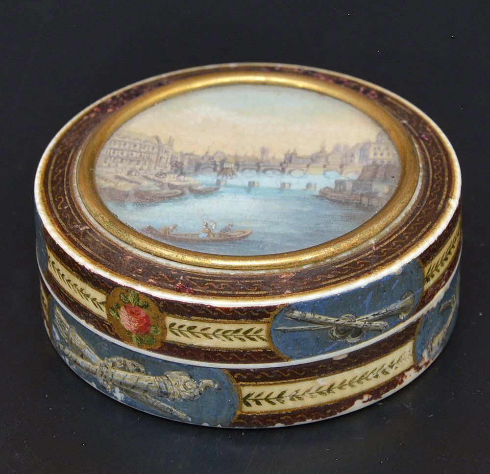 French powder box with Seine river scene, c 1820 (1 of 5)