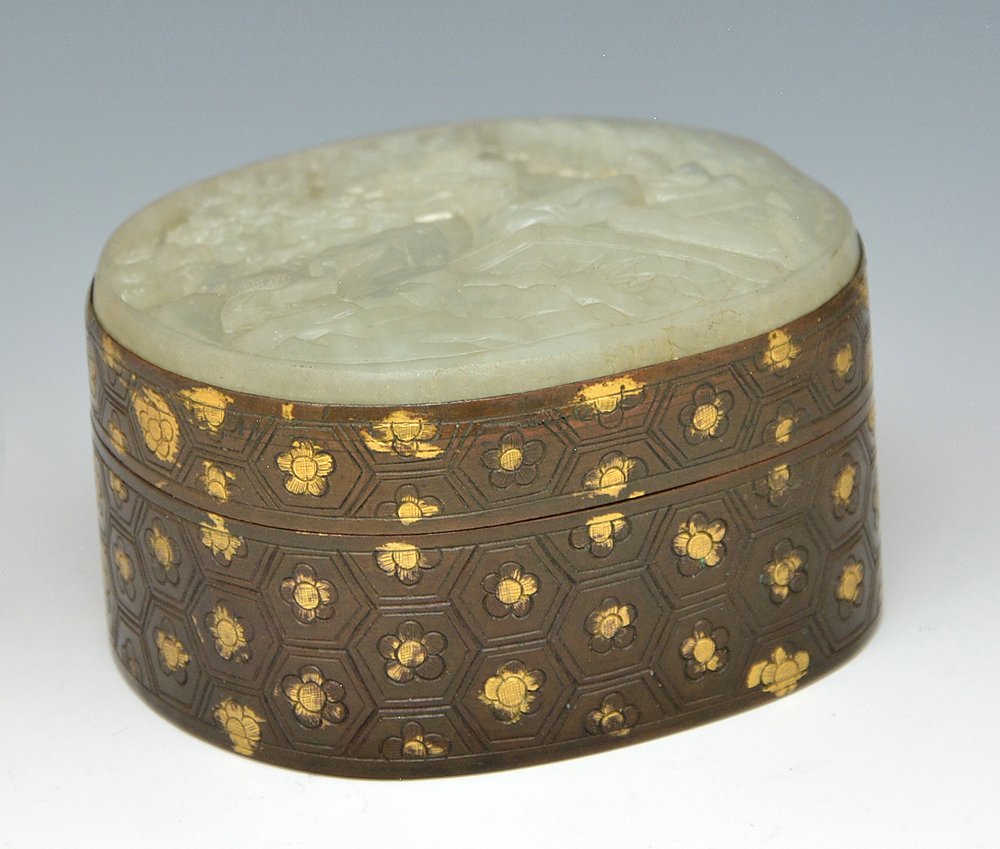 Chinese carved jade and bronze box. (1 of 3)