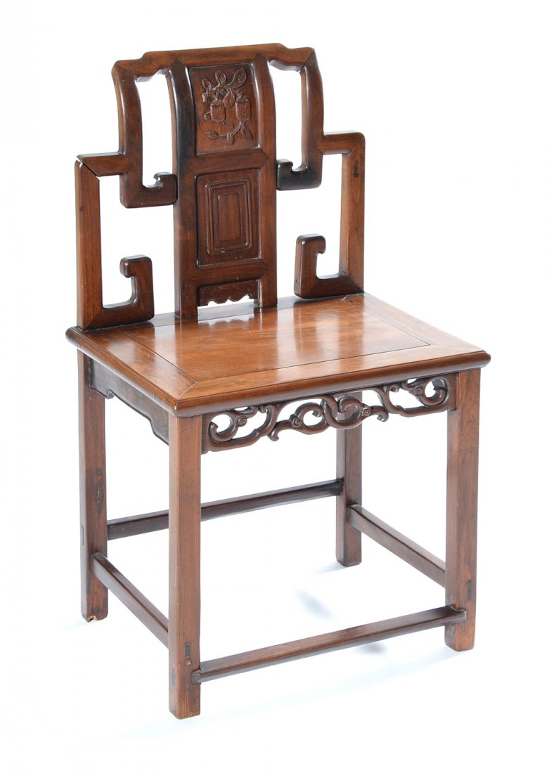 Chinese hardwood side chair with carved back (1 of 1)