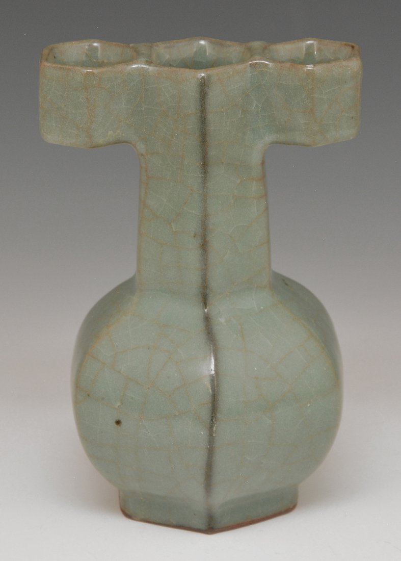 Chinese celadon faceted bottle vase (1 of 4)
