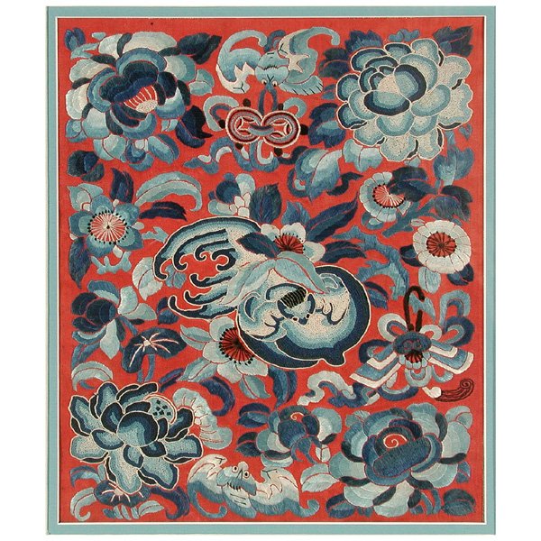 Chinese Silk Embroidered Textile with Bats, 19th c (1 of 2)