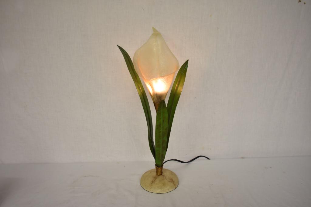 Calla Lilly Desk Lamp: Lamp is plastic and works. 21 1/2 " tall.