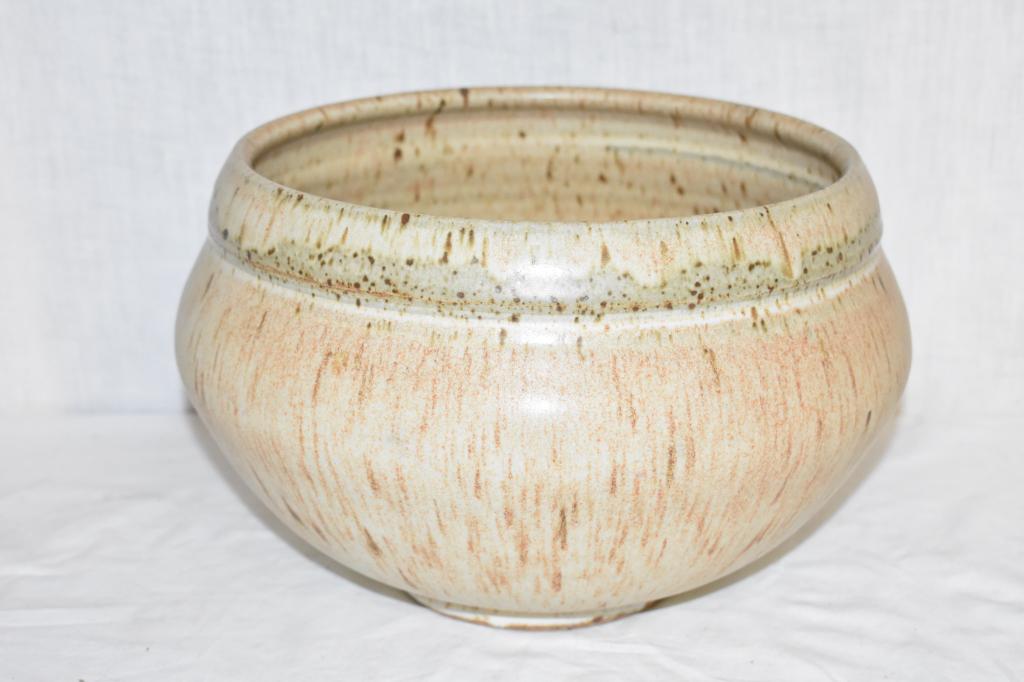 Bunny Mc Bride Bowl: Well known Iowa City artist. Attributed to Mc Bride, signature hard to read. 11" wide x 7".