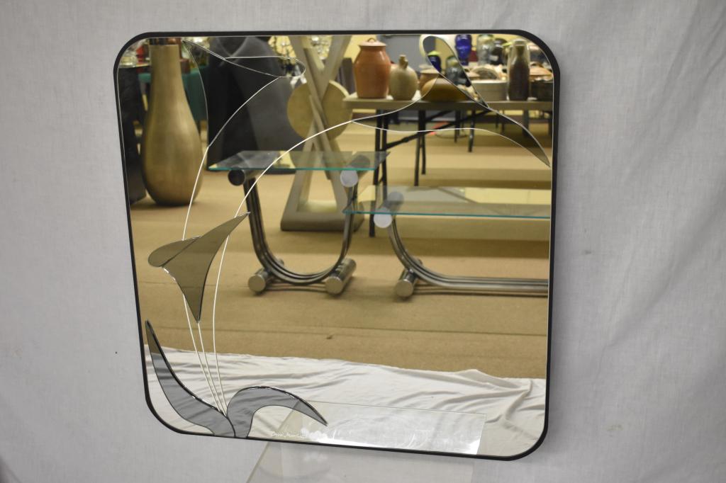 Signed Custom Wall Mirror by David Marshall: Dimensional with Calla Lilies. 29 1/2" x 29 1/2". Local pickup or shipping outsourced.