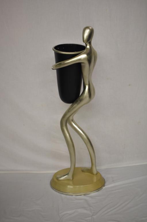 Artmax Large Figural Sculpture Ice Bucket: Silver man holding ice bucket. 47 1/2" tall. Local Pick up or shipping outsourced.