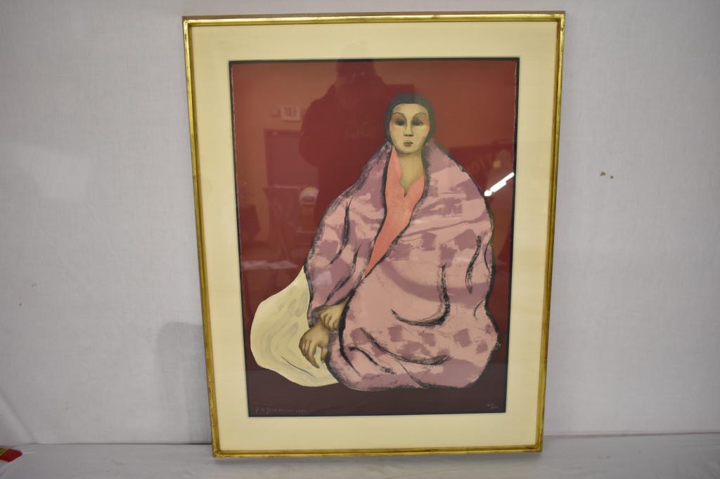 "Su-Sho-Bah" State II by R. C. Gorman, Signed: Dated 1980, Arabic numbered impression, signed & numbered 28 / 100. 38 1/4" x 30". Documentation on back of lithograph. Local pick up or outsourced shipping.