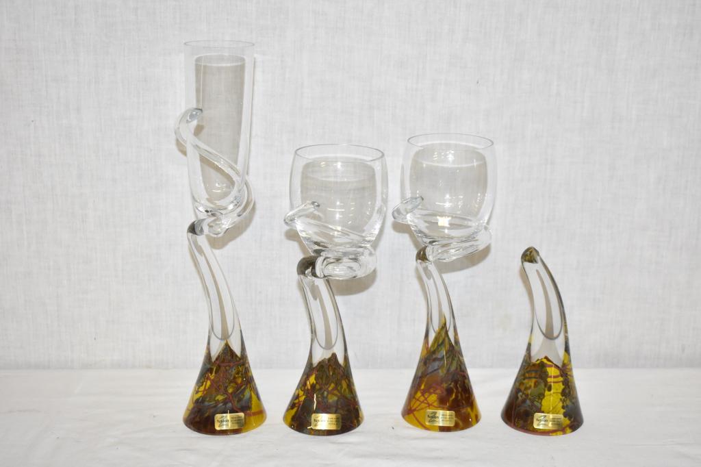 Fusion Glass Golblets from Czech Republic: 3 goblets and one stem. Tallest is 12 3/4".