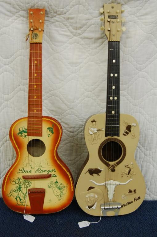 2 COLLECTIBLE TOY GUITARS: 1. LONE RANGER 2. WESTERN FOLK.