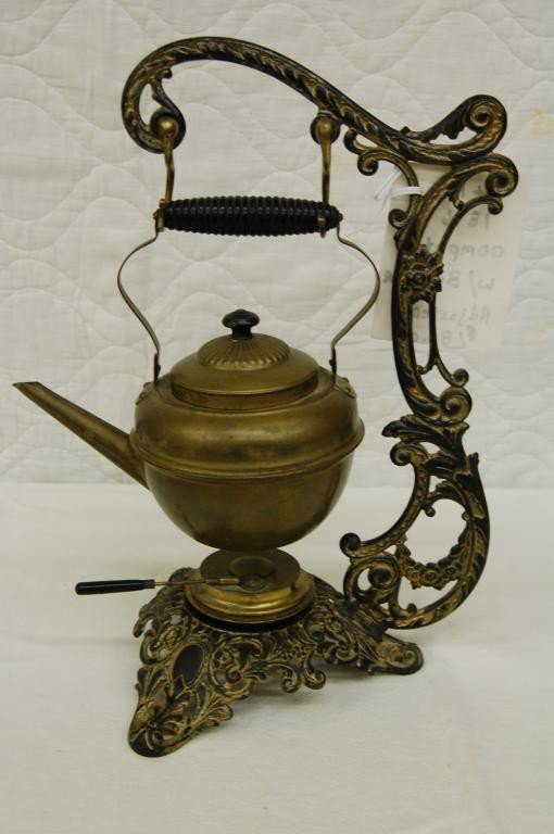BRADLEY AND HUBBARD TEA KETTLE WARMER.: MARKED ON BOTTOM B&H 1684. BURNER UNIT IS COMPLETE.