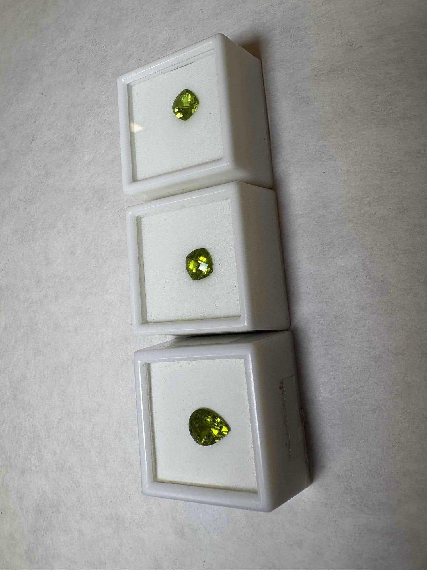 Loose Peridot, 4Ct Peridot Pear Cut, & 2 Chinese Peridot 1.5Ct 8x8mm Cube Cut:  