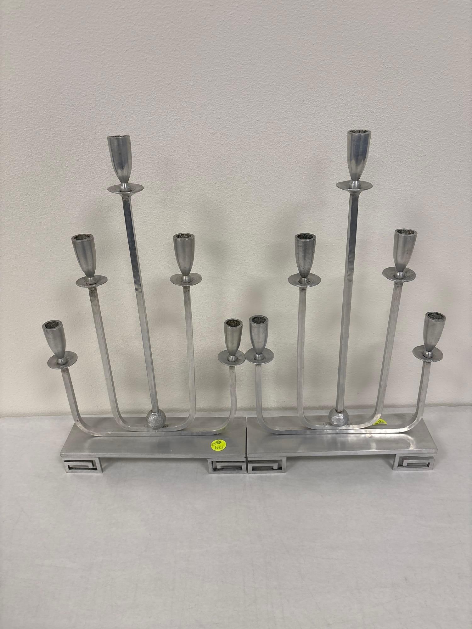 Palmer Smith Hammered Aluminum Candelabra: 2x Five Pillar Candelabra 21&5/8 overall height x 12 inch over all width All Palmer-Smith aluminum ware was made before the outbreak of WWII. As with the entire aluminum gift ware industry, the Pa