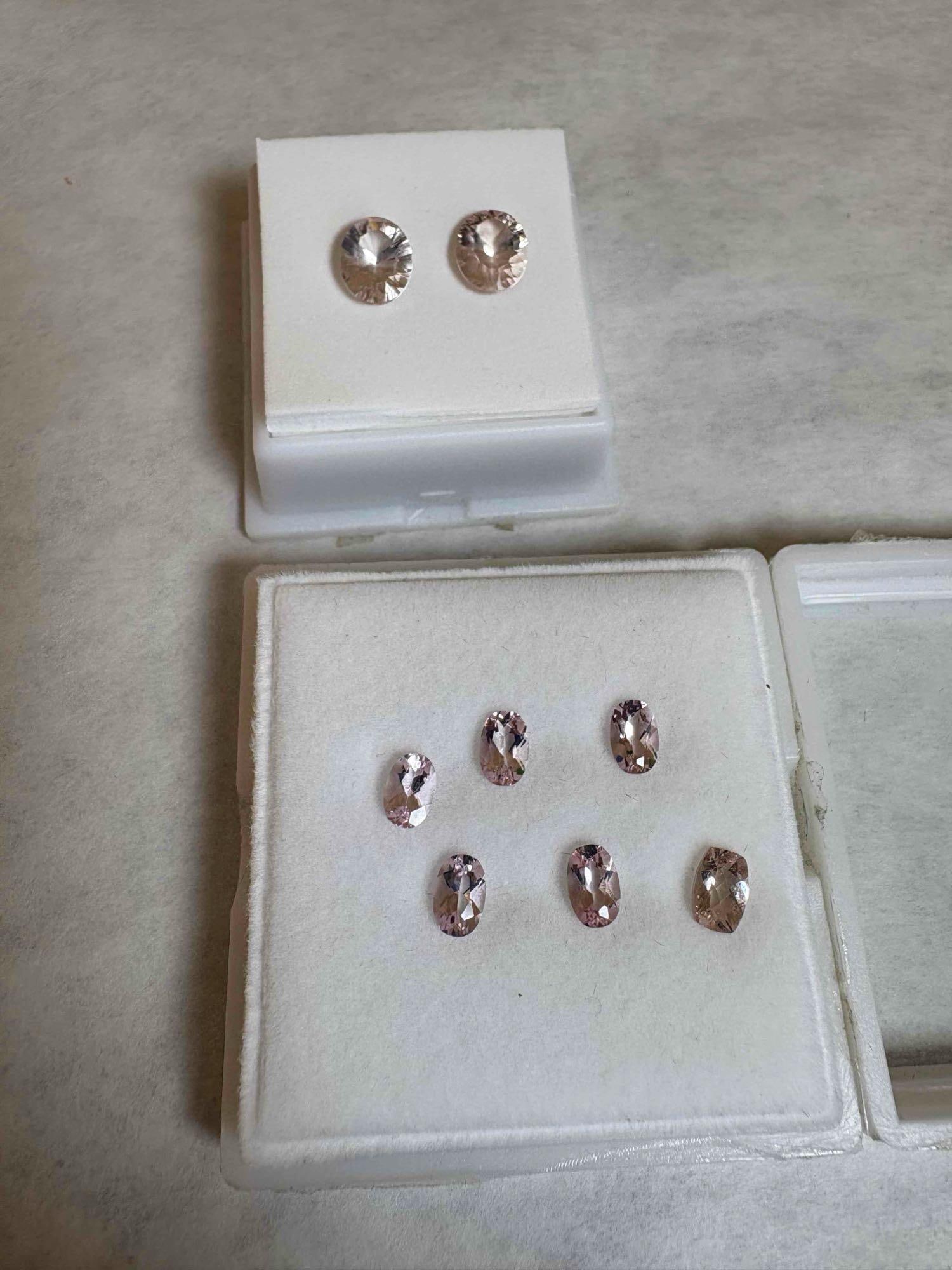 Loose Pure Pink Morganite: Six 6x4mm Oval and Cushion Cut & Set 9x7mm Oval Cut:  