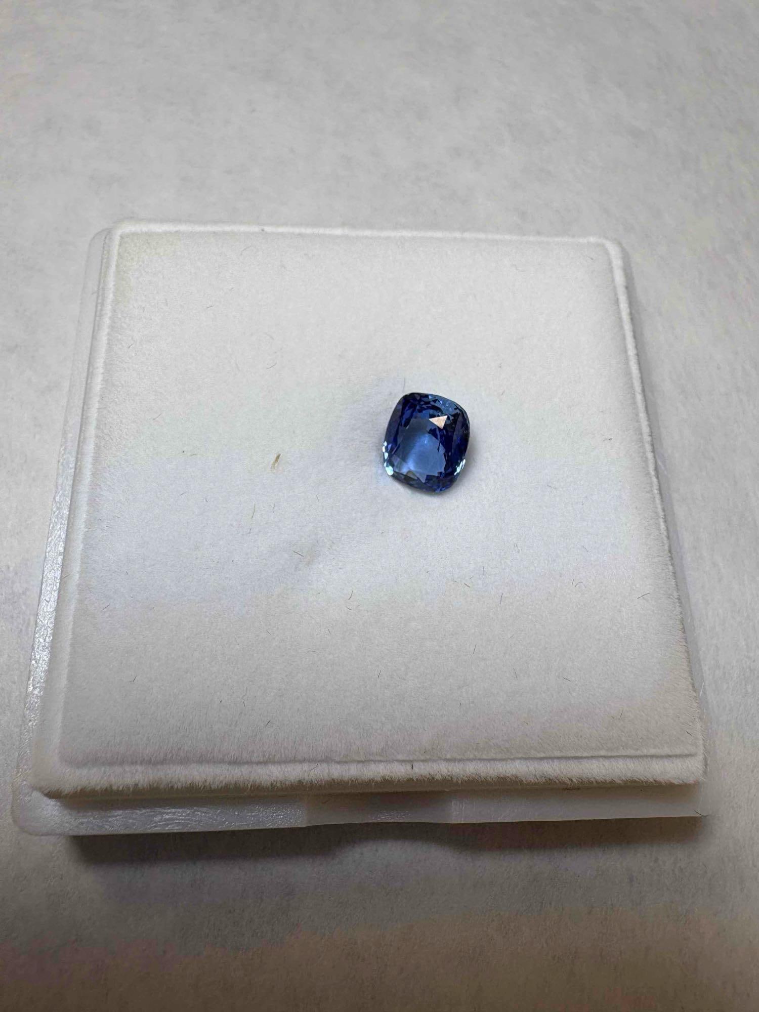 1.85CT Ceylon Blue Sapphire Cushion Cut 7.28x6.46x3.85mm: 1.85CT Ceylon Blue Sapphire Cushion Cut 7.28x6.46x3.85mm Appraisal NOT completed by Cady Auction. Consignor supplied appraisal paperwork with an assumed value of $1,806.00