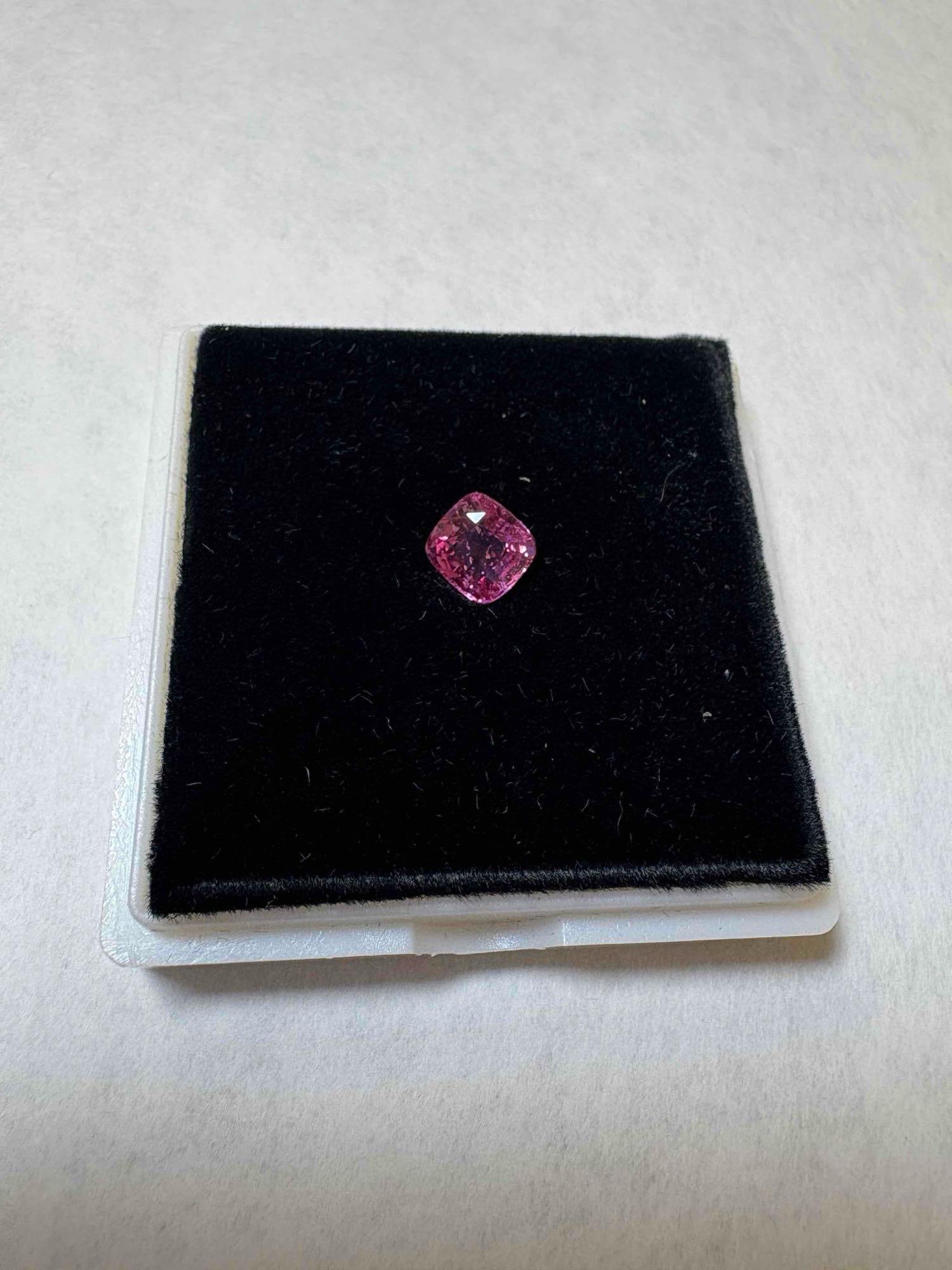 1.96CT Pink Sapphire Cushion Cut 6.75x7.05x4.18mm: 1.96CT Pink Sapphire Cushion Cut 6.75x7.05x4.18mm Appraisal NOT completed by Cady Auction. Consignor supplied appraisal paperwork with an assumed value of $6,875.00