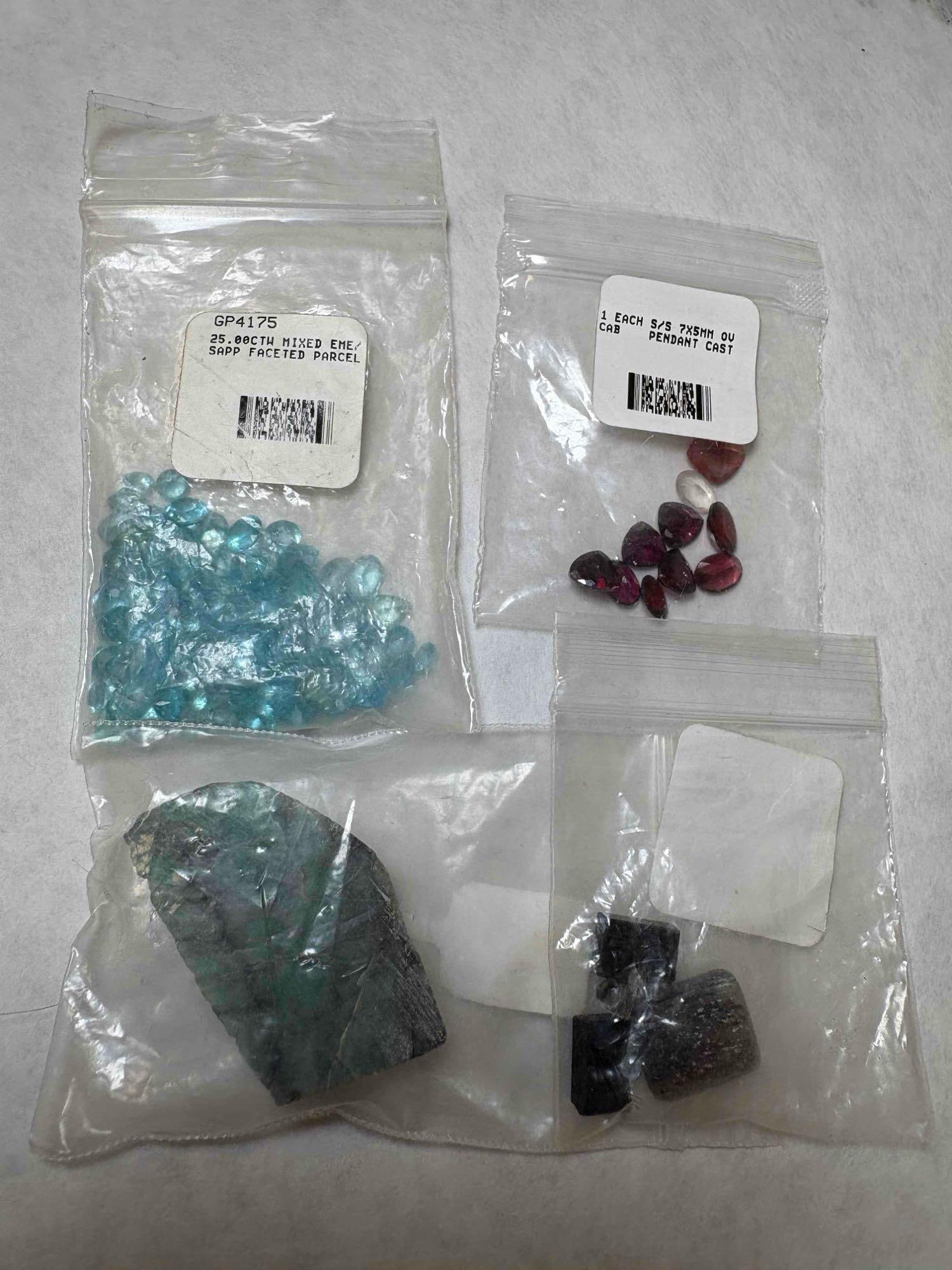 Loose Gems Stone: South American Emerald Stone 38x25mm, Light Blue Gems, Red Gems, and Mix of Oth...:  