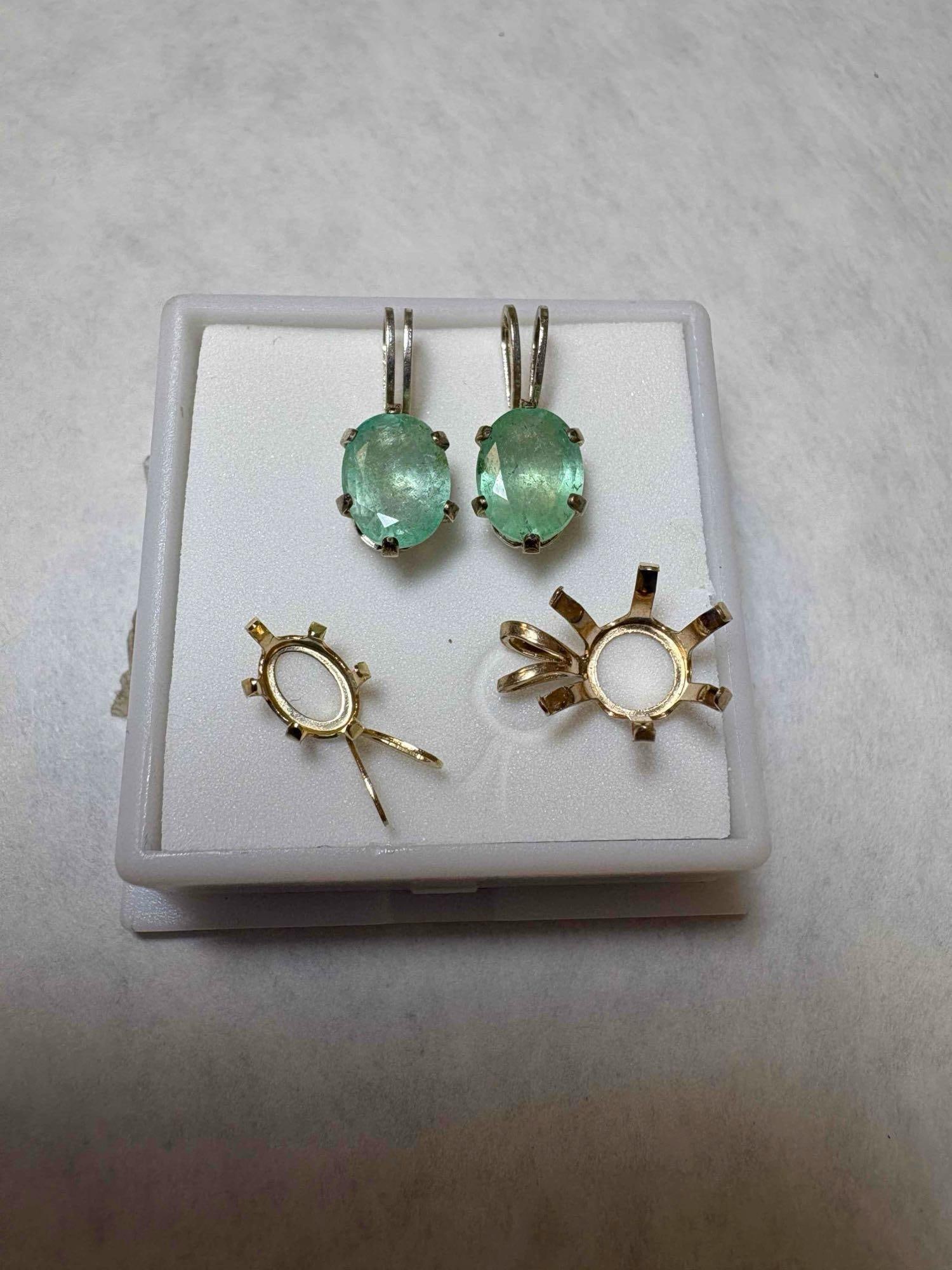 Set of Light Blue Gem Oval Cut 7.5x4.3mm in Gold Setting w/ Bail & 2 Settings with Bail:  
