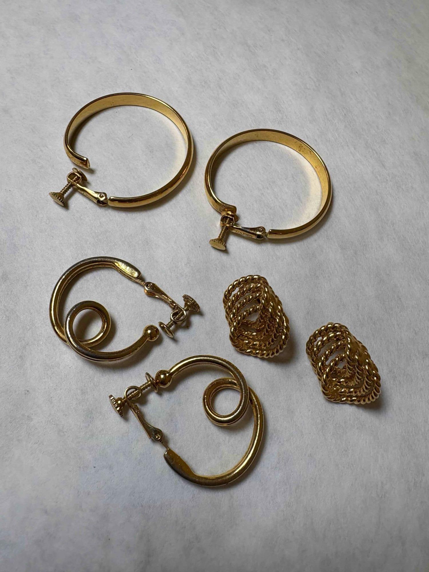 Assorted Gold Clip On Earrings: Hoop Ser 37mm, Loop Set 27mm, & Rope 16mm:  