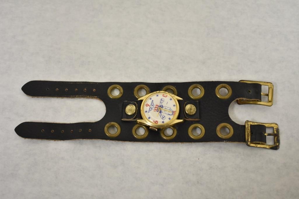 Vintage Spiro Agnew Wrist Watch with Leather Band: Vintage Spiro Agnew Wrist Watch with Leather Band - Swiss Made, Antimagnetic, Electronically Timed