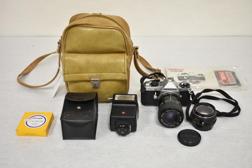 Vintage Pentax ME Super Camera with Flash Unit, Lenses, and Leather Carry Bag (1 of 20)