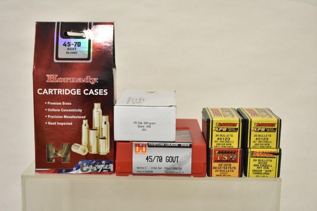 45/70 GOVT Hornaday Die Set, Cartridge Cases, Assorted Bullets (Approx. 125) (1 of 20)