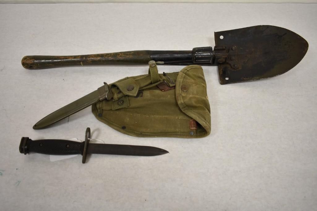 U.S. Military Folding Trenching Shovel and Bayonet with Scabbard: U.S. Military Folding Trenching Shovel and Colt's Bayonet with Scabbard