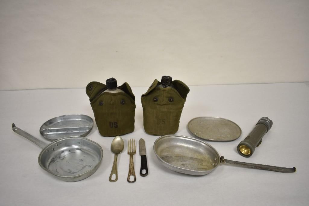 U.S. Military Mess Kits, Canteens, and Flashlight-1942,1953,1962 (1 of 20)