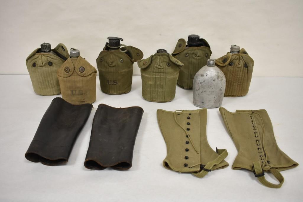 WW1 & WW2 Assorted U.S. Military Canteens & Leggings (1 of 20)