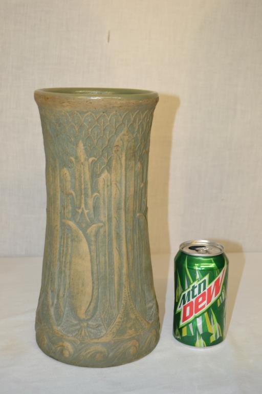Monmouth 1920's Stoneware Lotus Vase: 12" tall Art Nouveau vase.