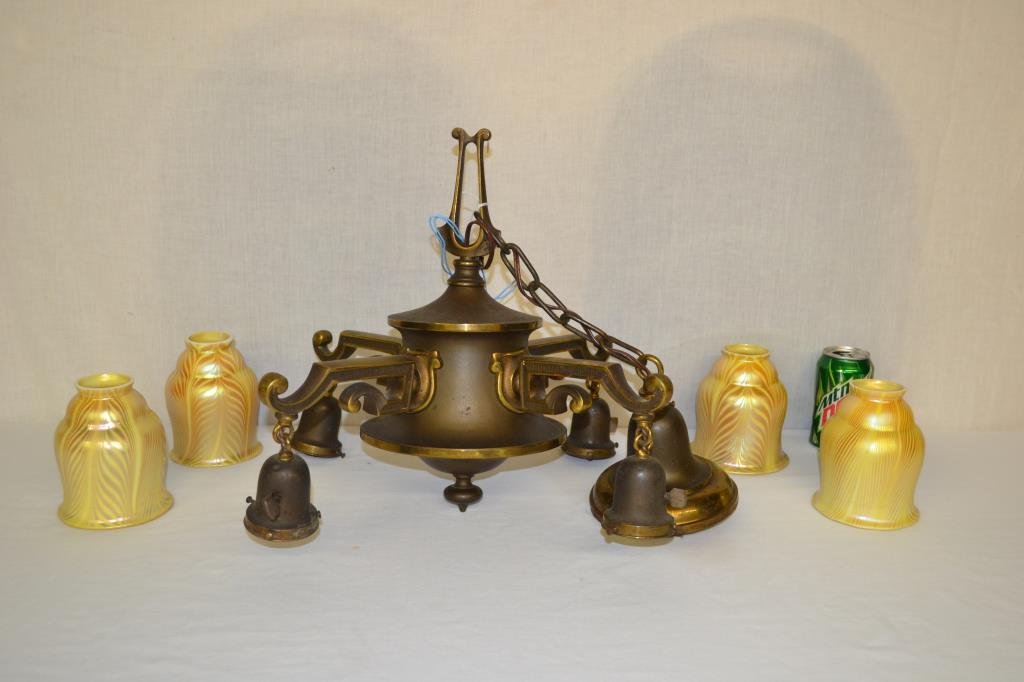 Art Deco Brass Hanging Chandelier 1940's (1 of 8)