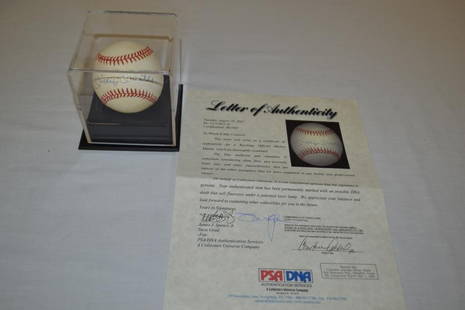 Mickey Mantle Autographed Rawlings Baseball w/COA: Rawlings Official Ball American League baseball signed by Mickey Mantle with letter of authenticity PSA DNA CU11955-02 Certification: B07069