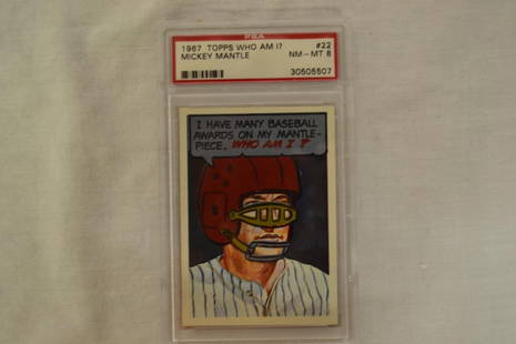 Baseball Card PSA Graded 1967 Topps Mickey Mantle: 1967 Topps Who Am I? Mickey Mantle #22 NM-MT8 30505507. Back of card has instructions to scratch off disguise on front to discover Who I Am. Use coin or fingernail. Disguise has not been removed from