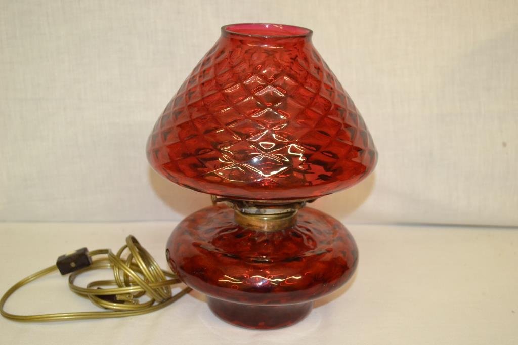 Cranberry Quilted Electrified Oil Lamp & Mount (1 of 8)