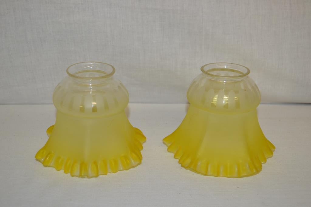 2 Fluted Yellow Frosted Lamp Shades: 4.5" tall.