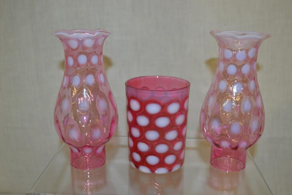 Cranberry Coin Spot Opalescent, 2 Chimneys 1 Glass (1 of 8)