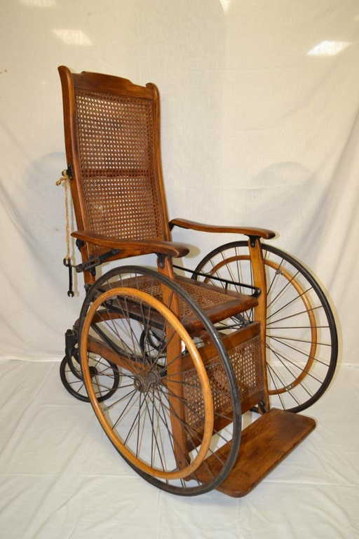 Antique Circa 1890 Oak & Wicker Wheelchair - Antique Circa 1890 Oak & Wicker Wheelchair