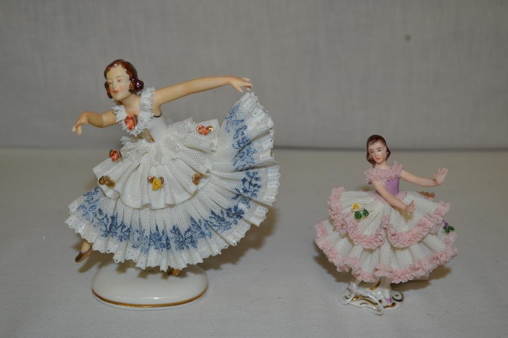 2 Dresden Lace Dancing Girl Figurines (1 of 10)