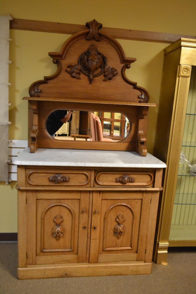 Fancy Marble Top Hand Carved Partridge Sideboard (1 of 10)