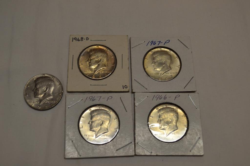 Coins. 5 Kennedy Half Dollars (1 of 4)