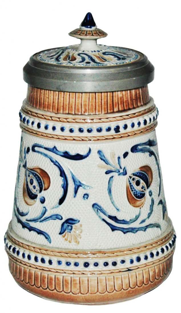 Mettlach 1/4L Mosaic Stein w/ Floral Inlay Lid (1 of 1)