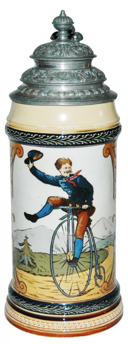 Man w High Wheel Bicycle Mettlach Stein (1 of 1)