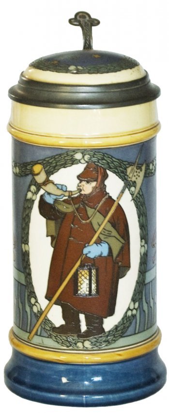1L Night Watchman Mettlach Stein w Inlay Lid (1 of 1)