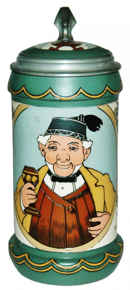 Barrel Man Schlitt Etched Mettlach Stein (1 of 1)