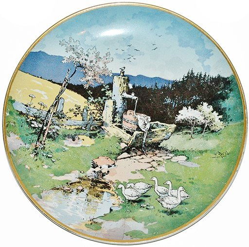 Hand Water Pump Signed Mettlach Plaque (1 of 1)