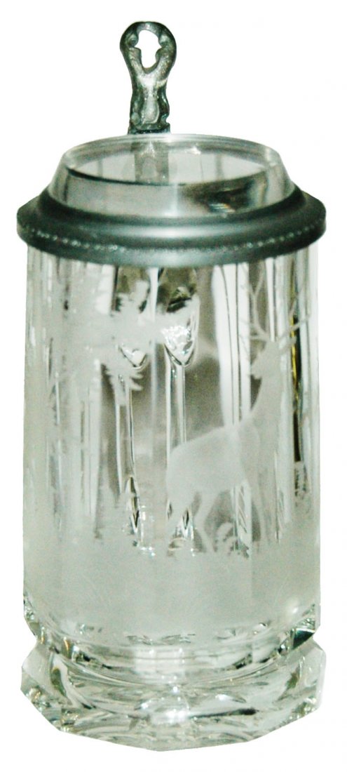 Stag & Forest Facet Cut Glass 1/6L Stein w Inlay (1 of 1)