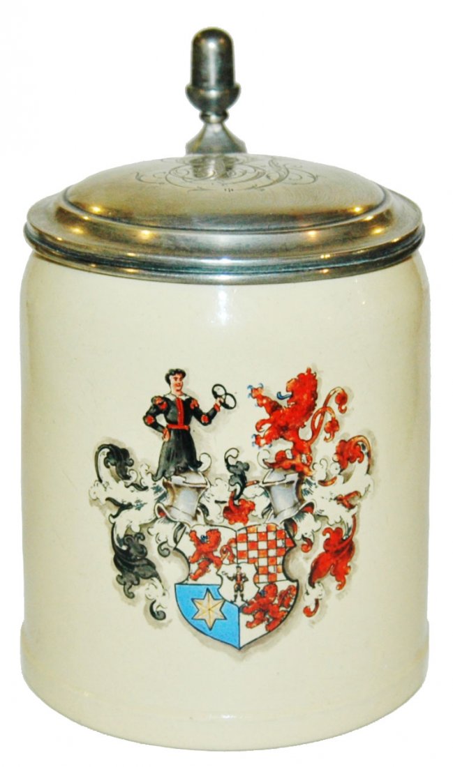Student Shield Mettlach Stein w Silver Plate Lid (1 of 1)
