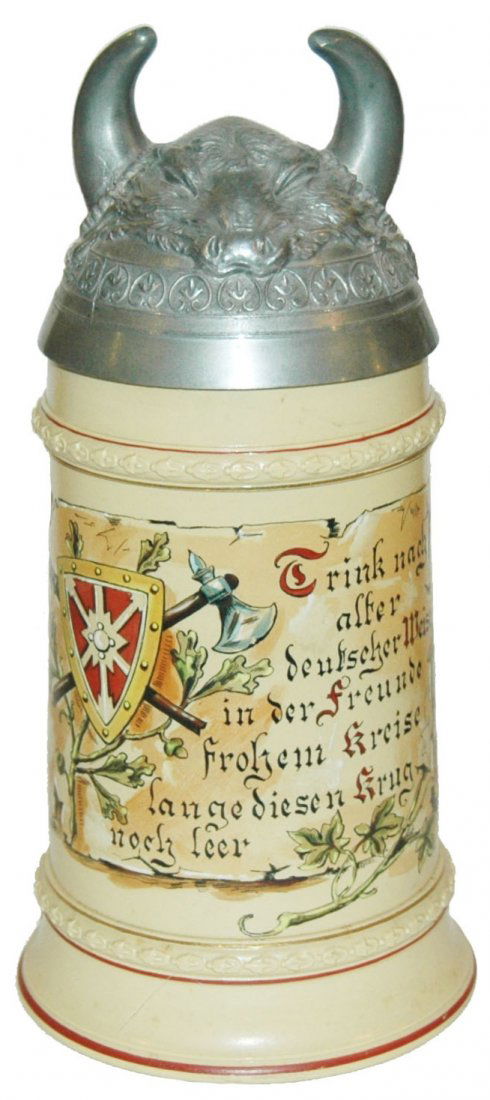 Van Hauten Viking Horn Helmet Lid Mettlach Stein (1 of 1)