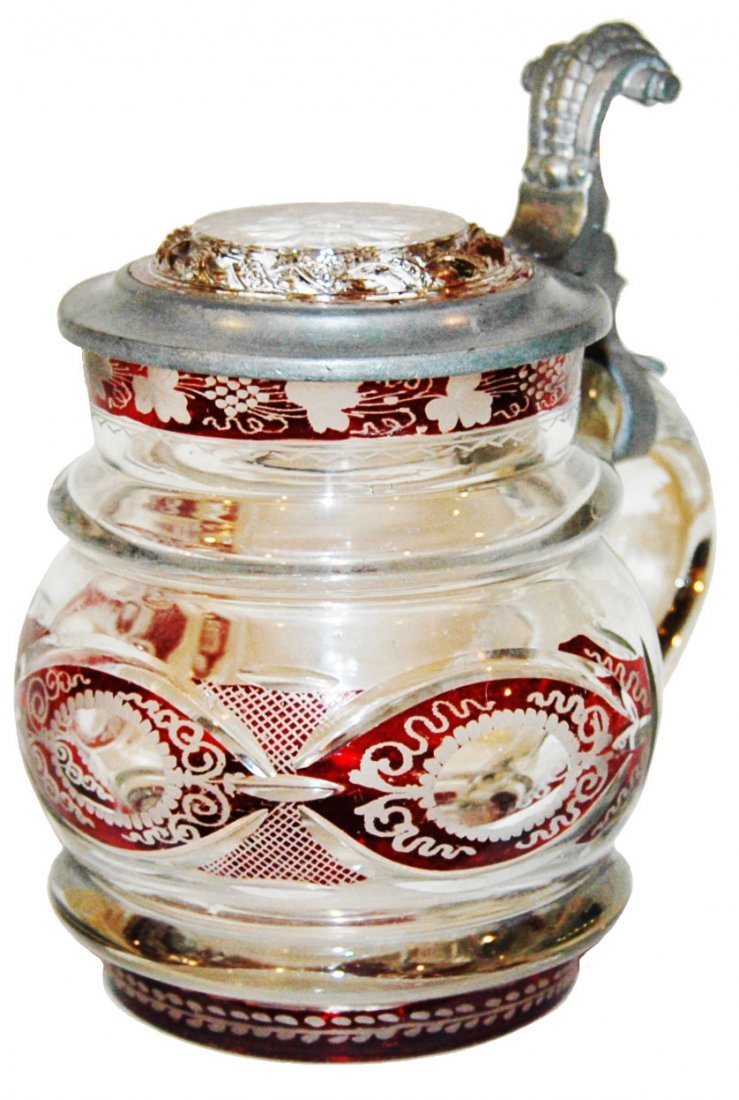 Wheel-cut & Decorated  Glass Stein w Inlay Lid (1 of 1)