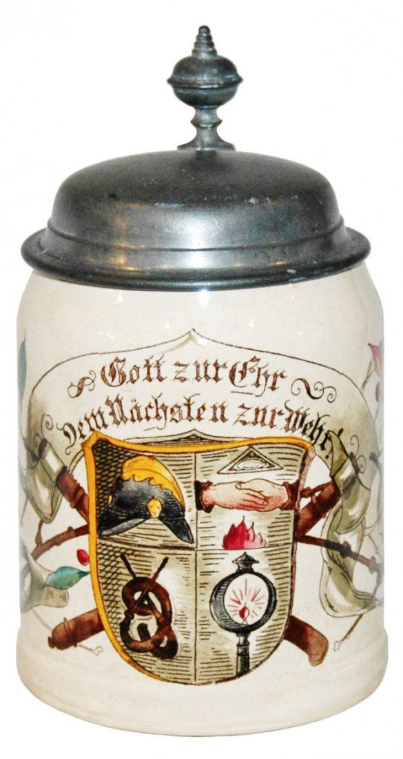 Fireman Inplements in Shield Mettlach Stein (1 of 1)